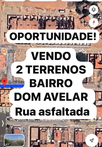 OPORTUNIDADE! 2 TERRENOS RUA ASFALTADA BAIRRO DOM AVELAR