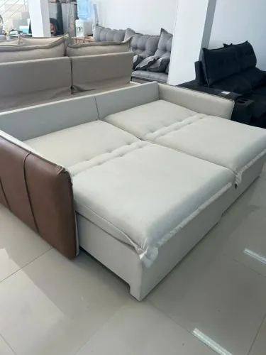 Sofá estiloso slim vira cama 