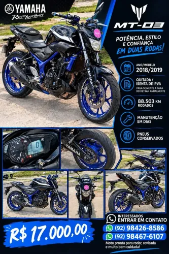 VENDO MOTO MT03 ESPORTIVA, ANO 18/19