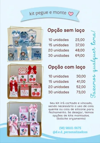 Caixinhas personalizadas pegue e monte