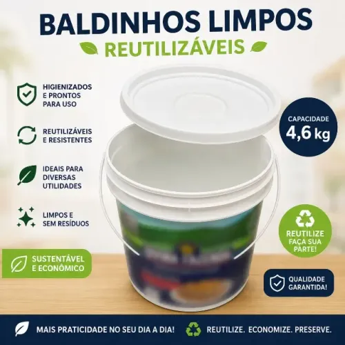 Baldinhos Plásticos Limpos Reutilizáveis 4,6 kg com Tampa - Higienizados R$3,00 cada