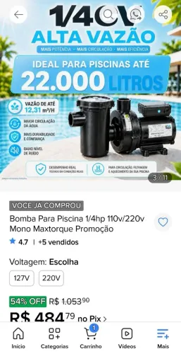 Bomba para Pisina 1/4 HP 110 volts