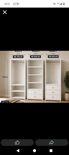CLOSET MÓDULOS CM PRATELEIRAS GAVETA MDF NOVO