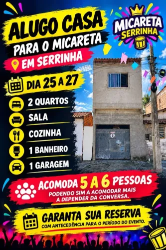 CASA PRA ALUGAR NA MICARETA DE SERRINHA PROX CENTRO, ACEITO CARTÃO C/ACRESC.