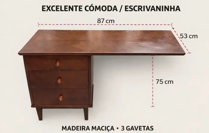 CÔMODA / ESCRIVANINHA EM MADEIRA MACIÇA