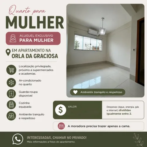 Aluguel de quarto na Orla (apenas Mulheres) 