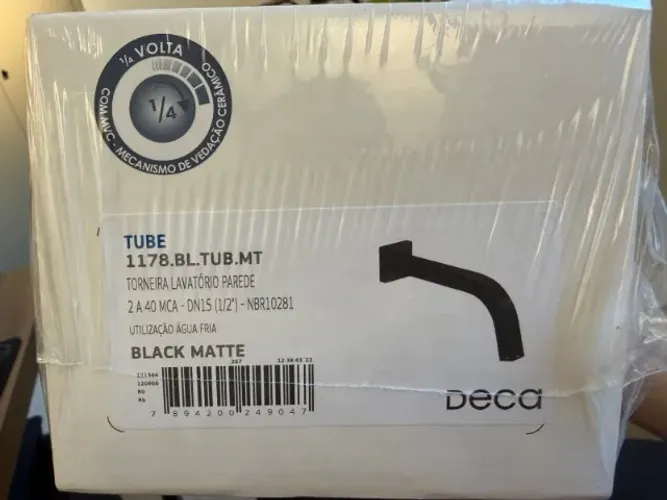 Torneira de Parede para Lavatório Tube Black Matte - 1178.BL.TUB.MT