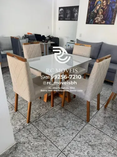 Mesa de jantar 1,20x0,80 Tampo Vidro + 4 Cadeiras Madeira maciça | Garantia Inclusa