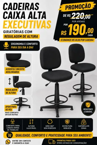 Cadeiras Caixa Alta preta executiva para balcão