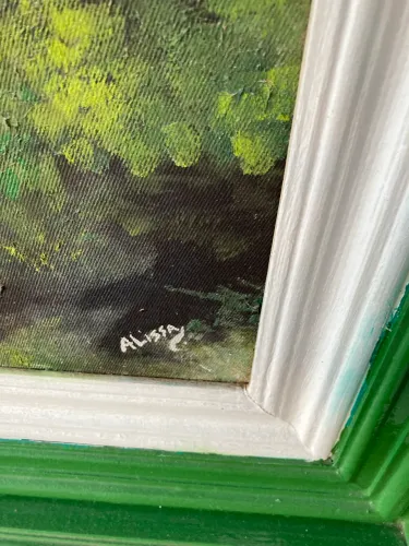 Lindo quadro pintado em tela, moldura de madeira 