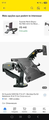 Kit Suporte S400 Nb 17 A 27 + Bandeia Fp-02 Notebook 10 A 17 Cor Cinza-escuro
