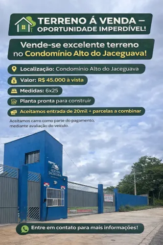 Excelente terreno à venda no Condomínio Alto do Jaceguava