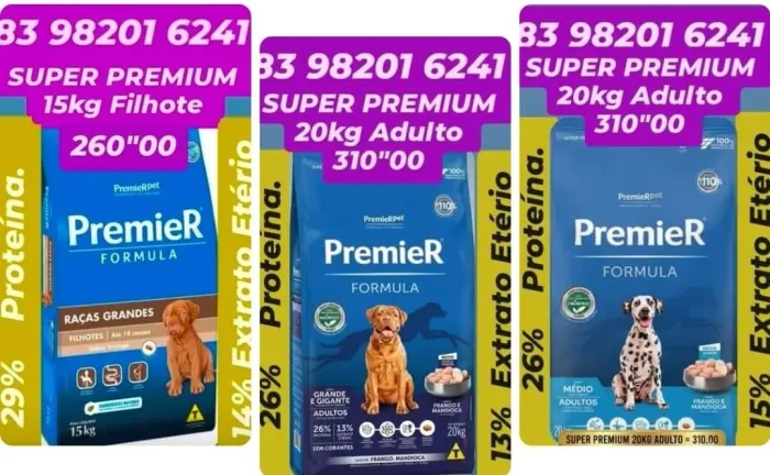 RAÇÃO PREMIER SUPER PREMIUM 15KG/20KG ADULTO/FILHOTE