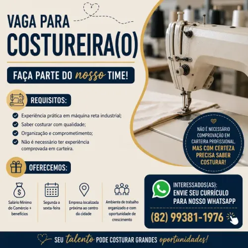 Vaga para Costureira(o) Máquina Reta Industrial