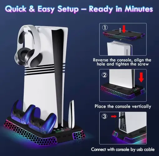 Base/Suporte Resfriamento e Dock Carregamento Multifuncional RGB - PS5 FAT/SLIM/PRO