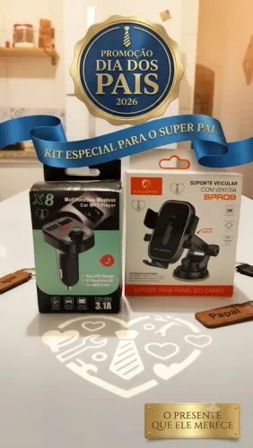 Kit Especial Dia dos Pais para Carro: Suporte + Transmissor Bluetooth