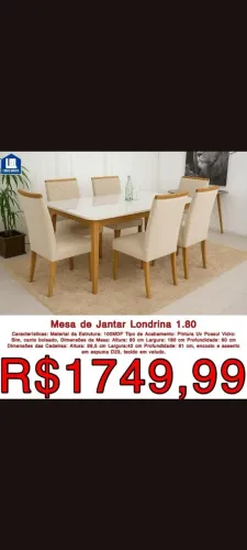 Mesa de Jantar Londrina 1.80m com 6 Cadeiras