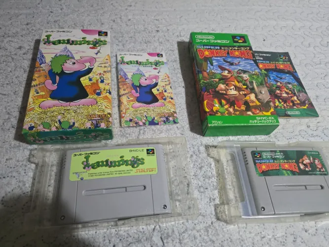 Lote Donkey Kong + Lemmings Super Famicom - Originais JP - CIB