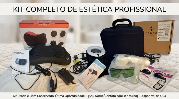 Kit Completo de Estética Profissional: LED Ponce Vitality + Lupa Wood + Almofada Shiatsu