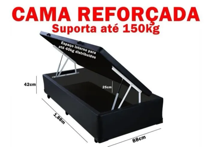 Base Box Baú | Reforçada com Pistão a Gás | Solteiro