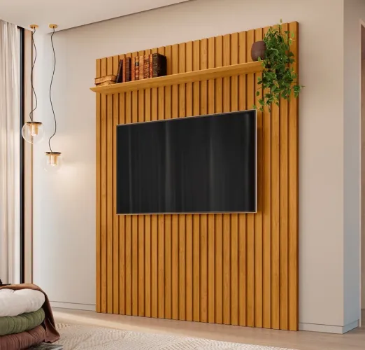 Painel 180cm com Prateleira Ripado para Tv Até 65 Polegadas p87