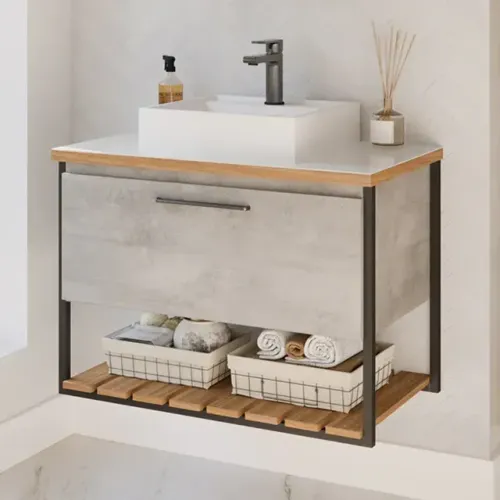 GABINETE SUSPENSO PARA BANHEIRO 60CM COM CUBA METALON MGM