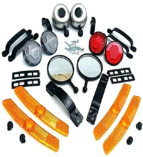 2 Kits Acessorios P/ Bicicletas Refletores Buzinas Retrovisor