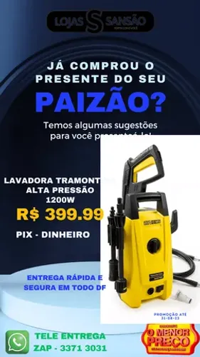 Lavadora De Alta Pressão 1500 Psi 1200W 220V Tramontina