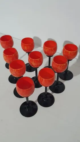 Jogo de 10 cálice em vidro murano Vermelhas detalhes laranja