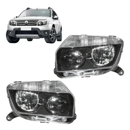 Farol Renault Duster 2012 2013 2014 2015 Mascara Negra Par