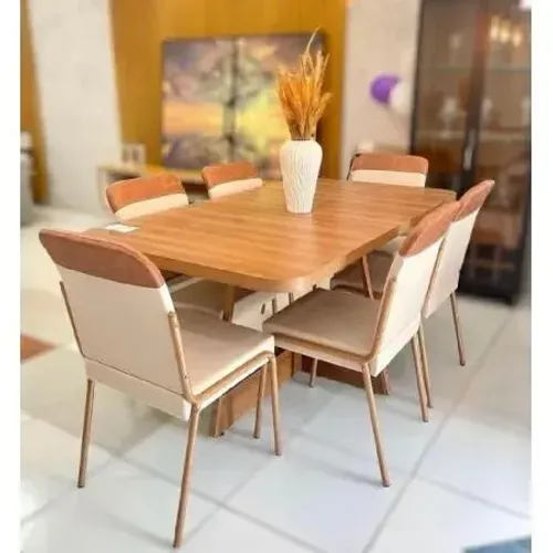 Conjunto Mesa Atria Ret C/ 6 Cad Duo - Nog/areia Rose