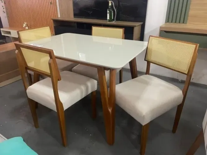 Mesa Siena 120 Mel/Off White com 4 Cadeiras Grécia, PRONTA ENTREGA.
