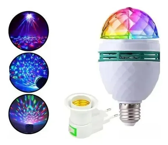 Lâmpada Giratória Led Rgb Iluminação Bivolt Com Adaptador