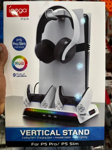 Suporte Vertical PS5 com Cooler + Carregador + RGB | Tudo em Um