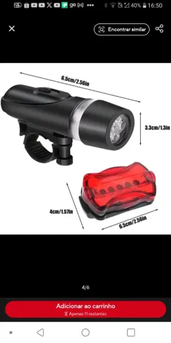 Kit de Farol e Lanterna Traseira para Bicicleta