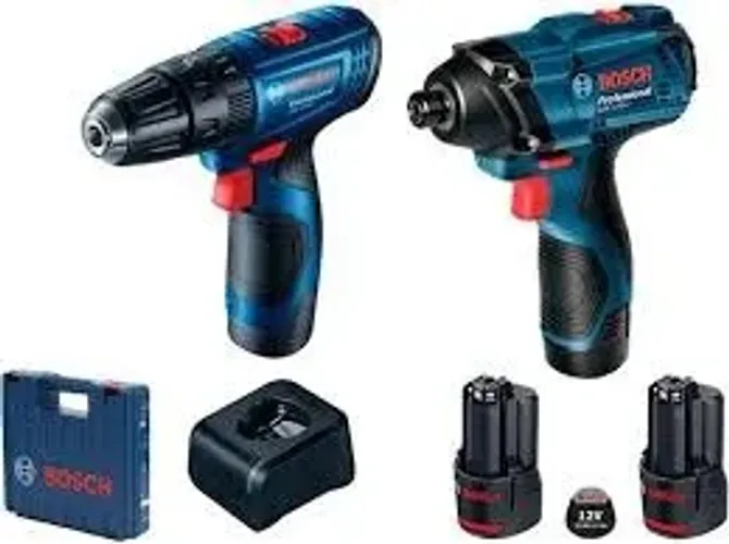 Chave de Impacto 1/4 Pol. 12V + Parafusadeira Furadeira 3/8 Pol. 12V com 2 Baterias Bosch