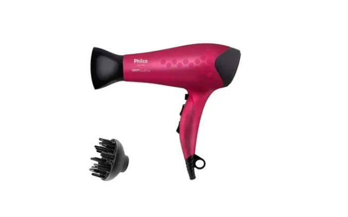 Secador de Cabelos Philco Íons Tourmaline 2200W Rosa, Com Difusor - Bivolt   