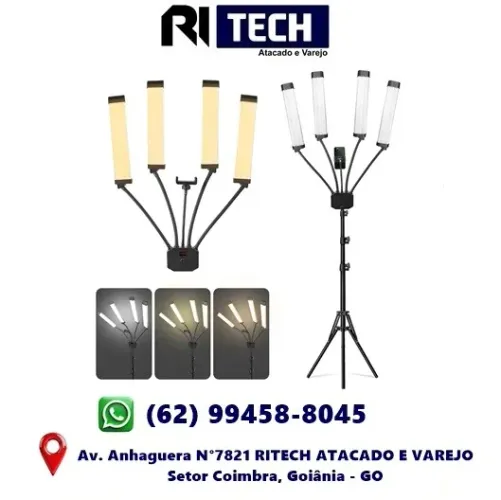 Ring Light Iluminação Led Braço Articulado Tripe 80W Controle Remoto e Display Digital LED