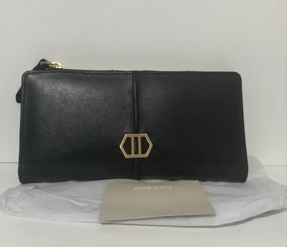 Arezzo Carteira Preta de Couro Original