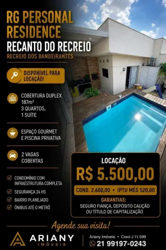 RG Personal Residence Recreio | Cobertura Duplex 3 quartos @arianyimoveis