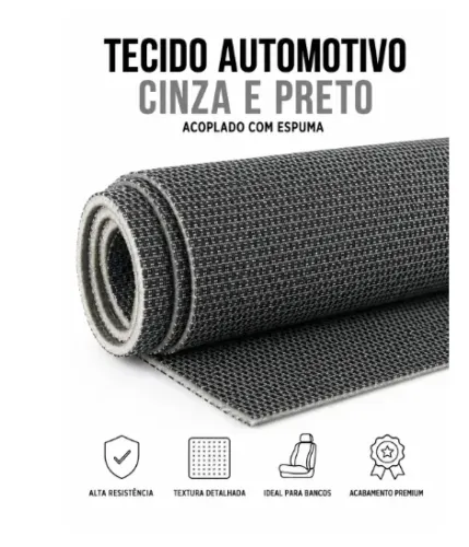 Tecido Automotivo Cinza e Preto Acoplado com Espuma - 1 Metro