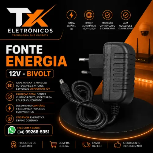 Fonte de Energia 12v - Fonte para Vários Tipos de Eletronicos - Bivolt - 12v