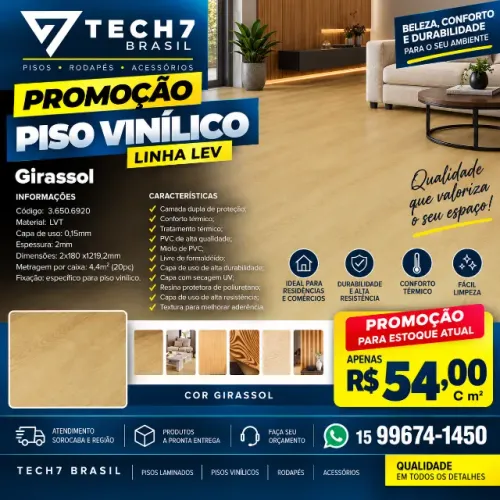Piso Vinilico colado 2 mm residencial