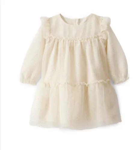 Vestido modelo evasê com tule de poá bege Carter?s, 3M usado apenas uma vez