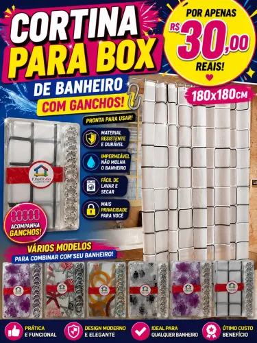 CORTINA PARA BOX Banheiro COM GANCHOS