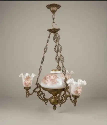 Lustre Antigo Estilo hispano-mourisco / Bronze e Porcelana Floral