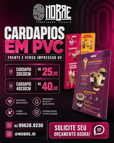 Cardápios em pvc 
