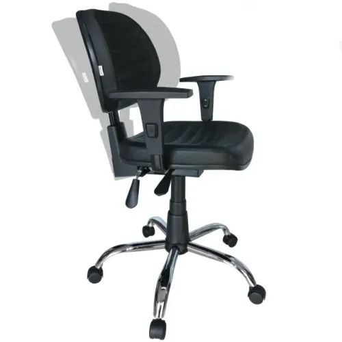 Cadeira Executiva Back System Costurada Base Cromada Braços Reguláveis Preta 31011