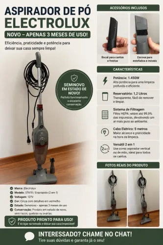Aspirador Vertical Electrolux com Fio Powerspeed Ultra 2 em 1 110V