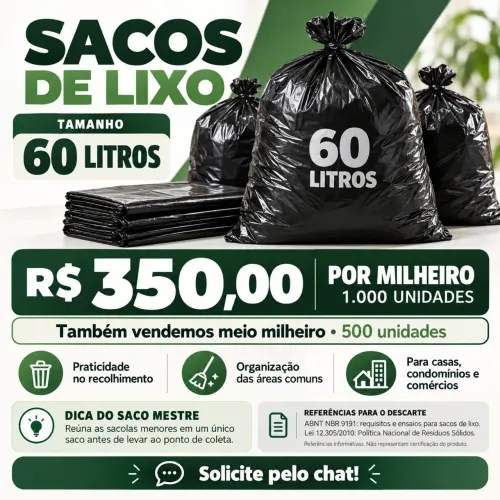 Sacos de Lixo 60L, 100L e 200L ? Milheiro e Meio Milheiro